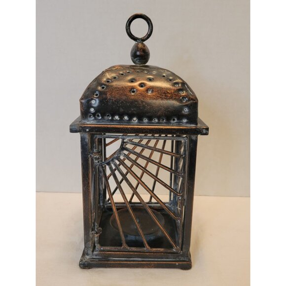 Rustic Metal Lantern Candle Holder Distressed Copper Finish 11" Tall - Picture 5 of 9